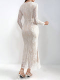 | SHEIN Modely Women's Solid Color Elegant Lace Decorated Long Sleeve Dress | Dress | Shein | OneHub