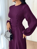 SHEIN Modely Women's Solid Color Simple Daily Long Sleeve Dress Party Elegant Evening Long Sleeve Maxi Dress