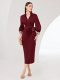  | SHEIN Modely Women's V-Neck Ribbon Pleated Long Sleeve Party Dress | Dress | Shein | OneHub