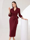  | SHEIN Modely Women's V-Neck Ribbon Pleated Long Sleeve Party Dress | Dress | Shein | OneHub