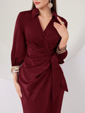  | SHEIN Modely Women's V-Neck Ribbon Pleated Long Sleeve Party Dress | Dress | Shein | OneHub