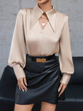  | SHEIN Modichic Solid Color Long-sleeved Shirt With Hollow Button Placket On The Front | Blouse | Shein | OneHub