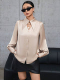  | SHEIN Modichic Solid Color Long-sleeved Shirt With Hollow Button Placket On The Front | Blouse | Shein | OneHub