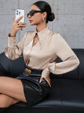  | SHEIN Modichic Solid Color Long-sleeved Shirt With Hollow Button Placket On The Front | Blouse | Shein | OneHub
