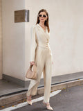  | SHEIN Modichic Women's Elegant Commuter All-Match Lapel Metal Button Cinched Waist Long Sleeve Jumpsuit | Jumpsuit | Shein | OneHub