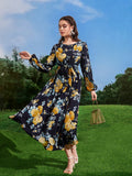  | SHEIN Mulvari Floral Print Lantern Sleeve Belted Dress | Dress | Shein | OneHub