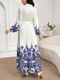  | SHEIN Mulvari Notch Neck Belted Long Sleeve Modest Dress With Floral Print | Dress | Shein | OneHub