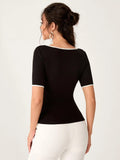  | SHEIN Mulvari Sweetheart Neck Ringer Tee | Top | Shein | OneHub