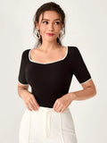  | SHEIN Mulvari Sweetheart Neck Ringer Tee | Top | Shein | OneHub