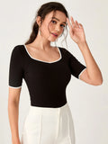  | SHEIN Mulvari Sweetheart Neck Ringer Tee | Top | Shein | OneHub