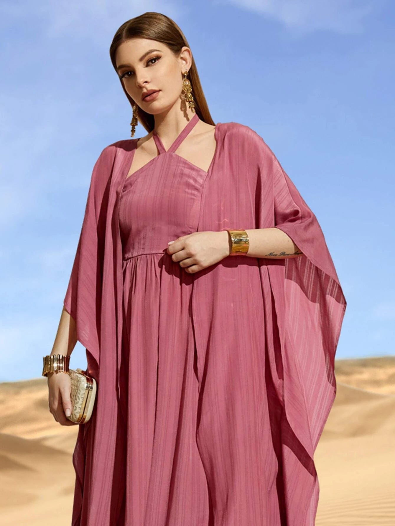  | SHEIN Najma Batwing Sleeve Open Front Coat & Tie Back Dress | Dress | Shein | OneHub