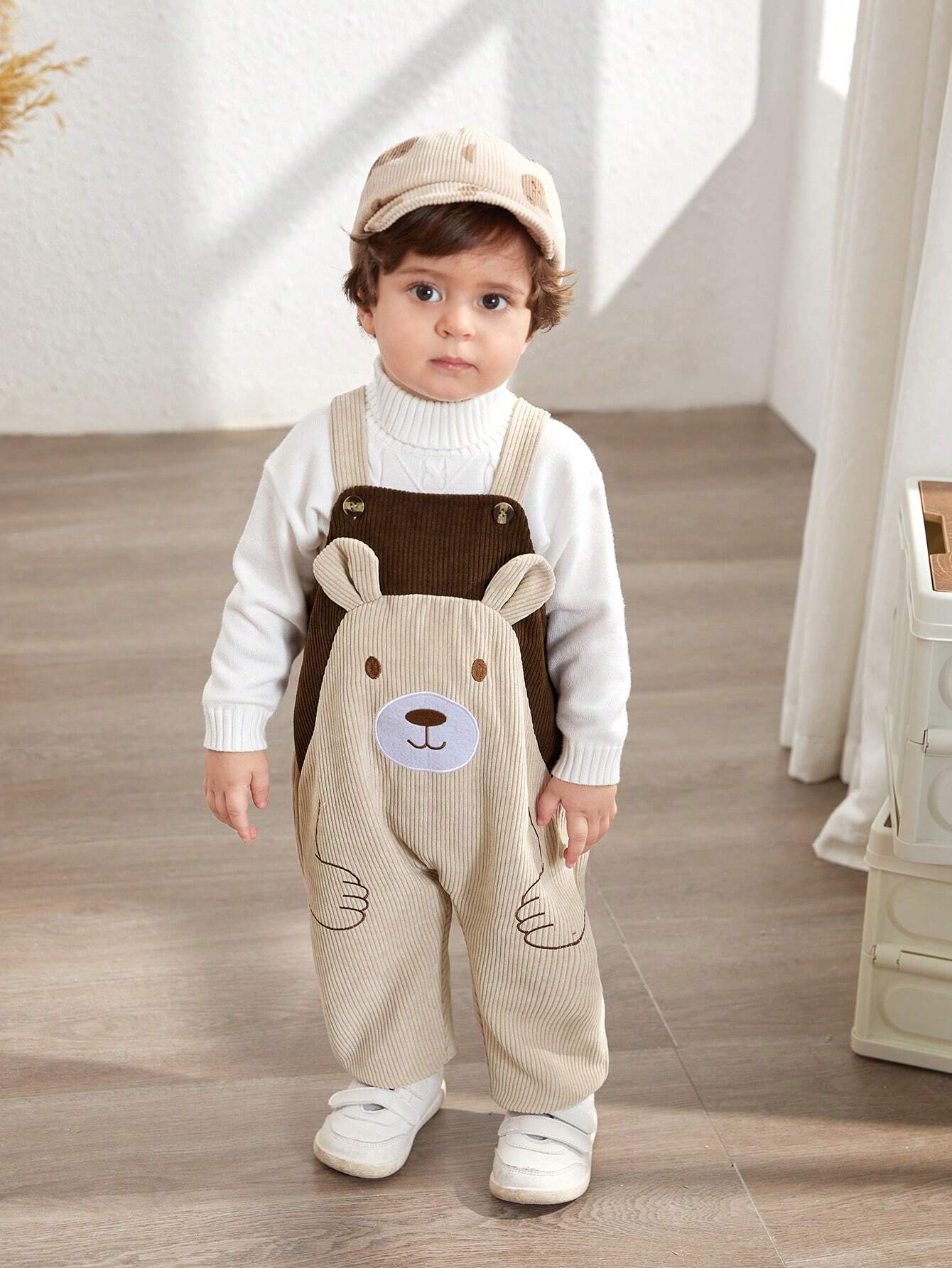  | SHEIN Newborn Baby Boy Cartoon Bear Embroidered Contrast Color Bib & Pants Romper | Dress | Shein | OneHub