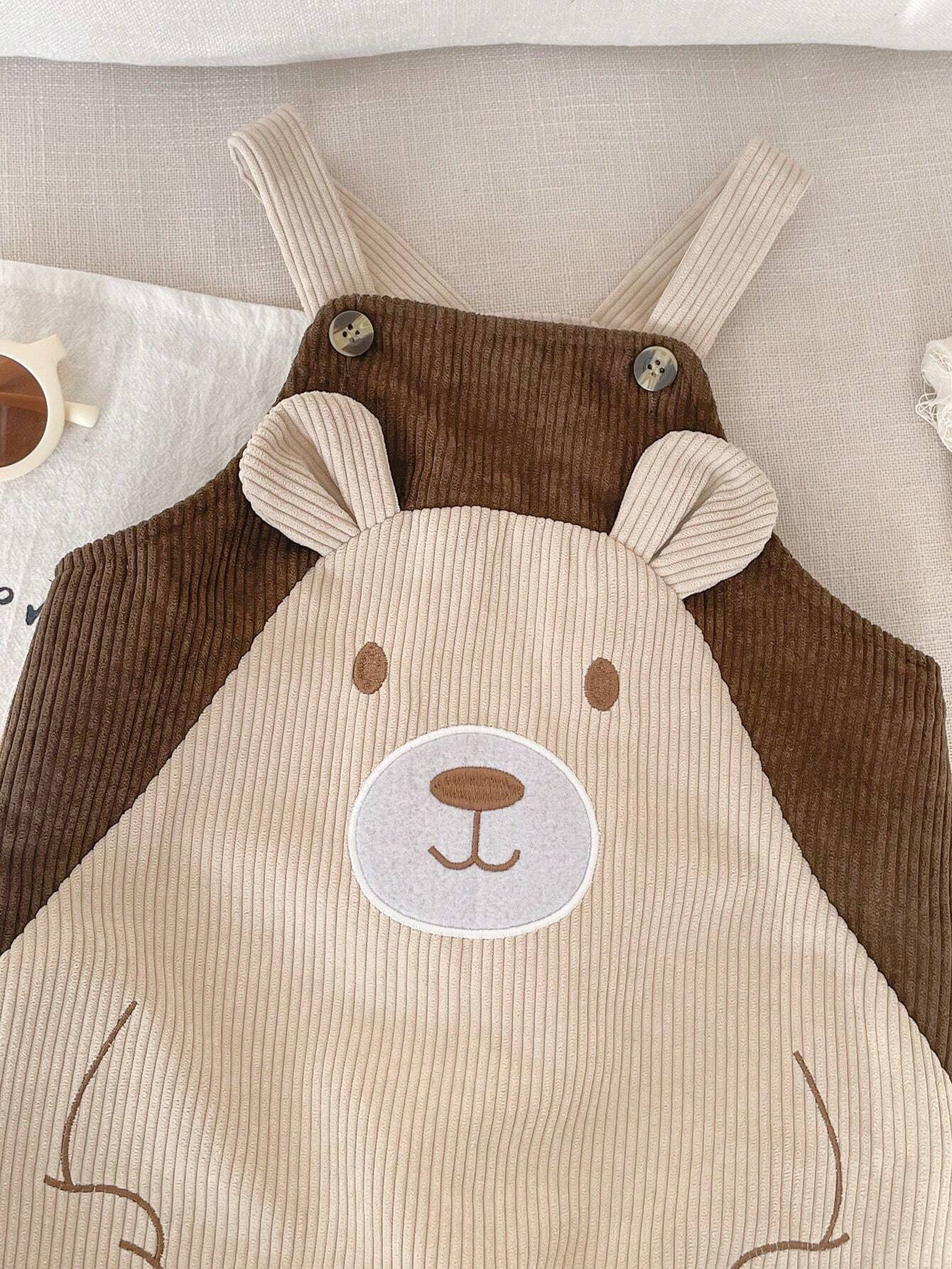  | SHEIN Newborn Baby Boy Cartoon Bear Embroidered Contrast Color Bib & Pants Romper | Dress | Shein | OneHub