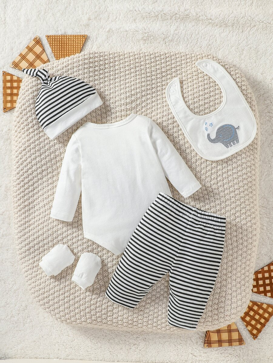  | SHEIN Newborn Baby Boy Cartoon Embroidery Bodysuit & Striped Pants | Bodysuit | Shein | OneHub