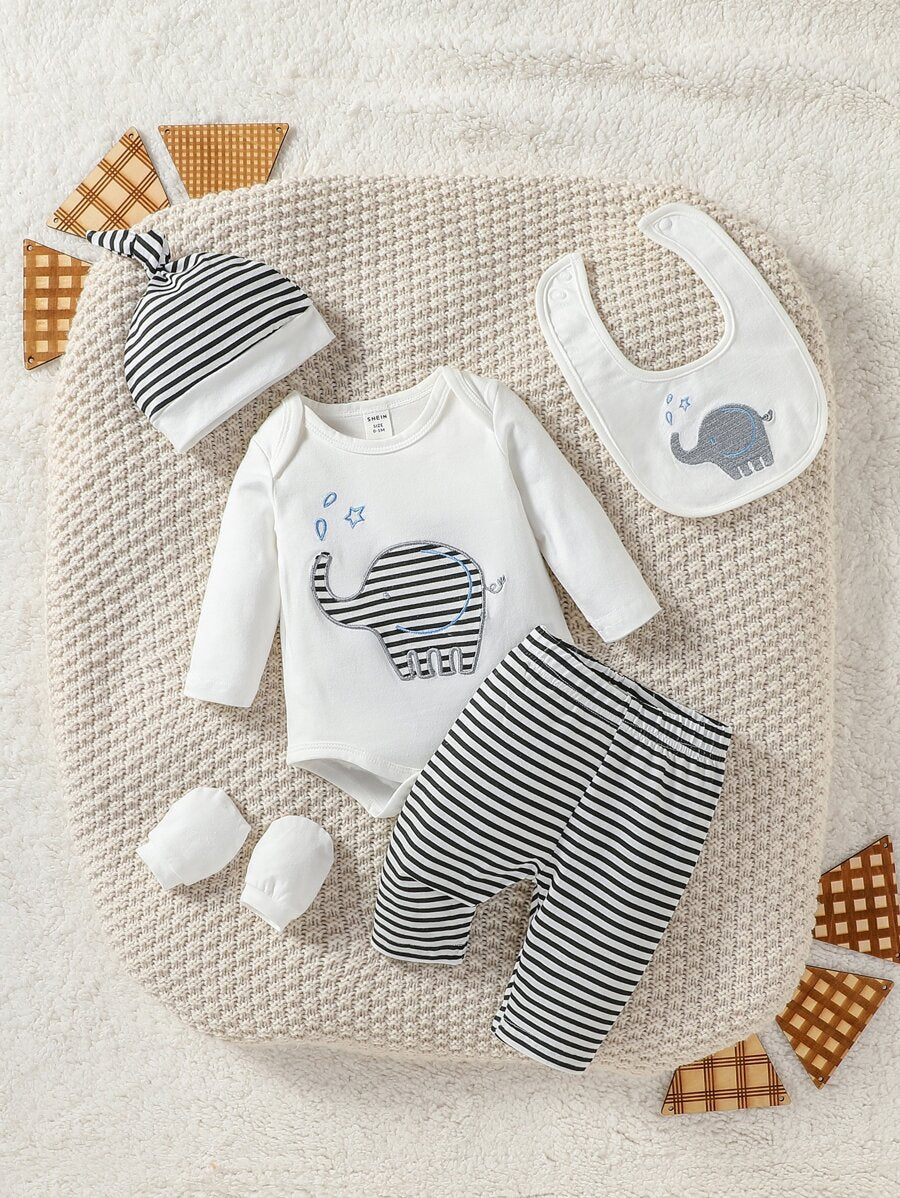  | SHEIN Newborn Baby Boy Cartoon Embroidery Bodysuit & Striped Pants | Bodysuit | Shein | OneHub
