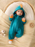 SHEIN Newborn Baby Boy Cute Colorblock Knitted Dinosaur Hooded Romper, Halloween Costume, Autumn/Winter Fall