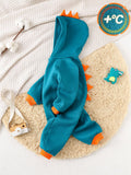 SHEIN Newborn Baby Boy Cute Colorblock Knitted Dinosaur Hooded Romper, Halloween Costume, Autumn/Winter Fall