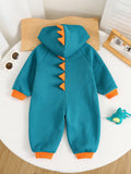 SHEIN Newborn Baby Boy Cute Colorblock Knitted Dinosaur Hooded Romper, Halloween Costume, Autumn/Winter Fall