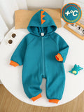 SHEIN Newborn Baby Boy Cute Colorblock Knitted Dinosaur Hooded Romper, Halloween Costume, Autumn/Winter Fall