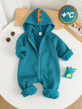 SHEIN Newborn Baby Boy Cute Colorblock Knitted Dinosaur Hooded Romper, Halloween Costume, Autumn/Winter Fall