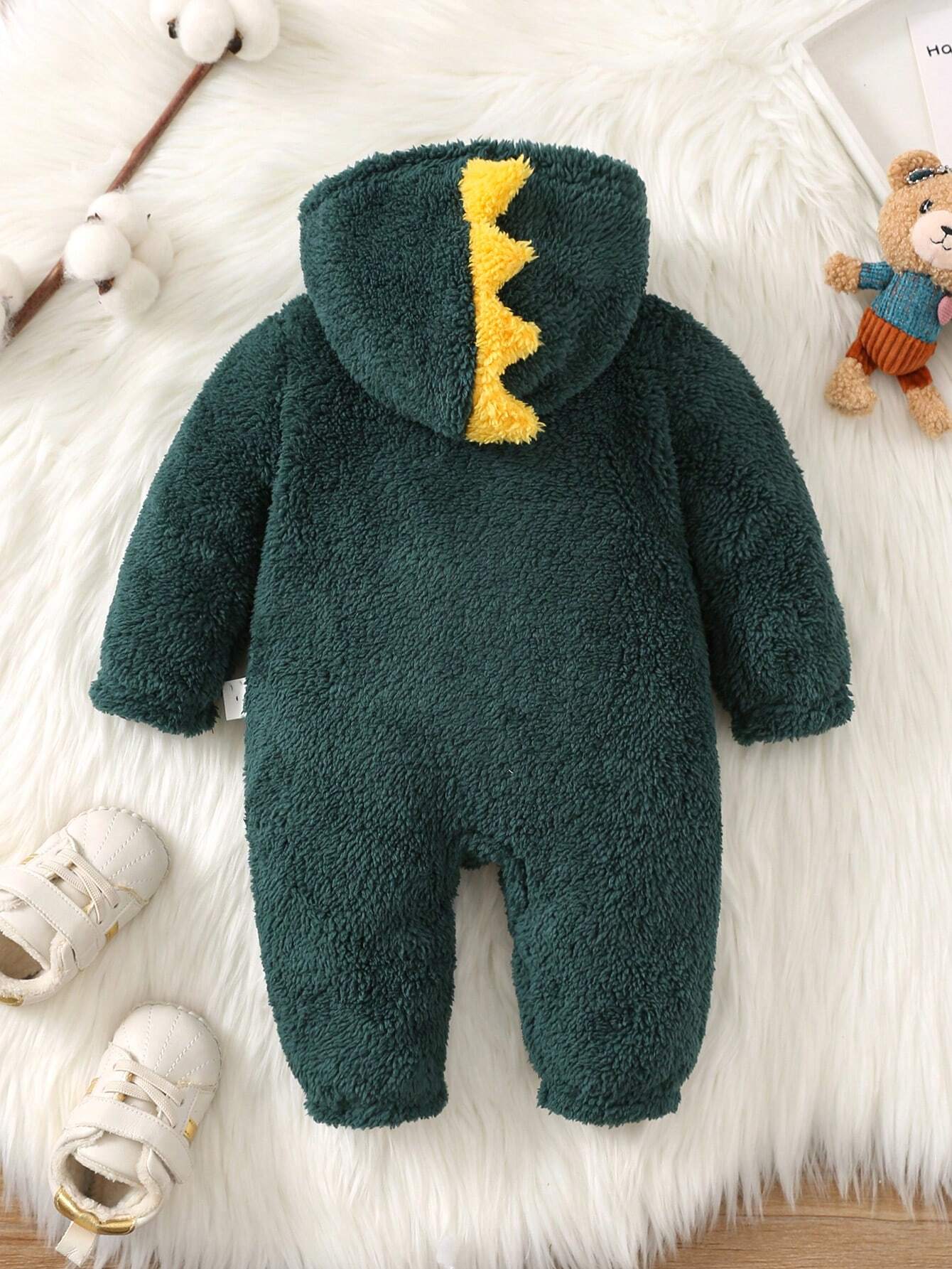  | SHEIN Newborn Baby Boys Autumn Winter Hooded Horn Shaped Zipper Front Long Sleeve Fleece Romper | Dress | Shein | OneHub