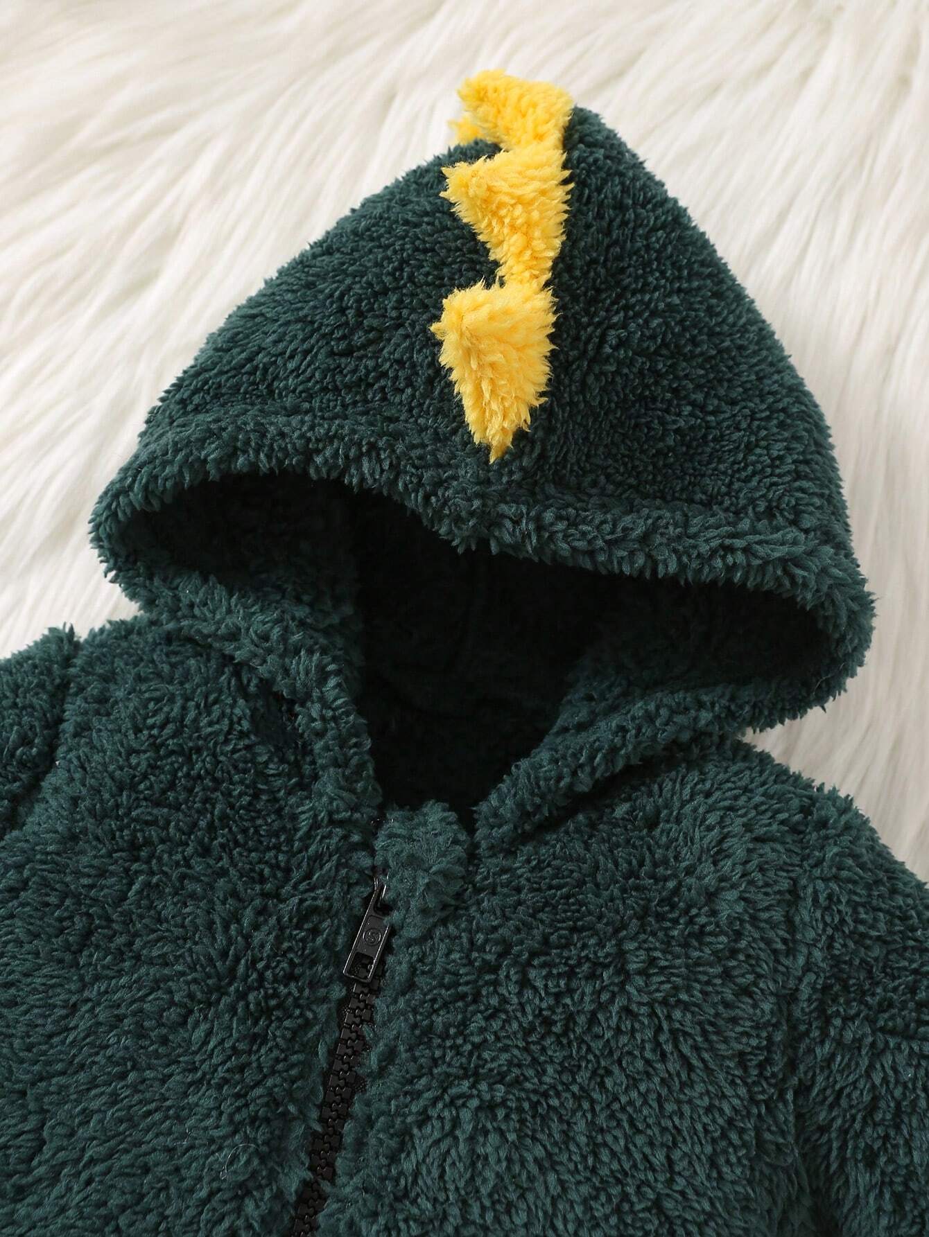  | SHEIN Newborn Baby Boys Autumn Winter Hooded Horn Shaped Zipper Front Long Sleeve Fleece Romper | Dress | Shein | OneHub