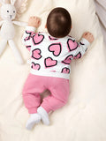  | SHEIN Newborn Baby Girl Heart Printed Sweatshirt And Solid Color Elastic Waist Long Pants Set | Bodysuit | Shein | OneHub