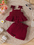  | SHEIN Newborn Baby Girl Shirred Ruffled Hem Cami Top And Shorts Set | dress | Shein | OneHub