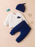 SHEIN Newborn Baby Simple Casual Cartoon Print Long Sleeve Outfit Set