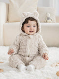 SHEIN Persoplay Kids 1pc Baby Boy/Girl Fleece Hooded Jumpsuit, Warm & Comfortable, Suitable For Outdoor & Indoor Wear