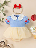 SHEIN Persoplay Kids New Baby/Toddler Girls Cute Heart Print Collared Short Sleeve Mesh Jumpsuit Outfit With Bow Headband, Unique & Design