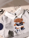 SHEIN Playful Pals Baby Boy 2pcs Cute Bear & Football Embroidered Shirt Collar 2 In 1 Sweatshirt And Sweatpants
