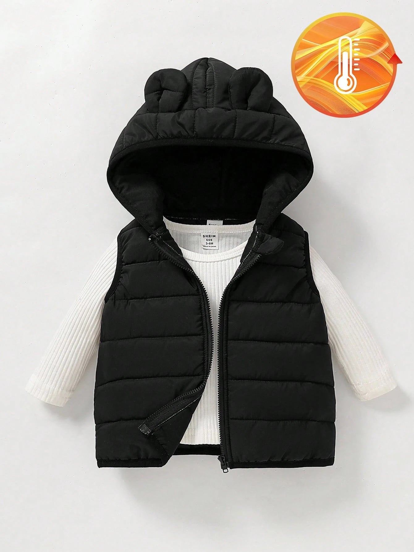 SHEIN Playful Pals Baby Boy Cotton Padded Vest With Hood And Ear Design