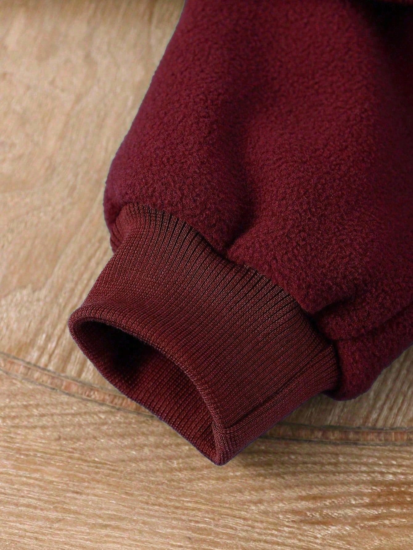 SHEIN Playful Pals Baby Boy Front Zipper Long Sleeve Letter Print Minimalist Top And Trousers Set