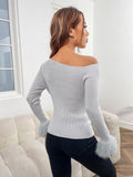 | SHEIN Priv̩ Asymmetrical Neck Fuzzy Cuff Ribbed Knit Sweater | Top | Shein | OneHub
