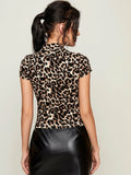  | SHEIN Privé Cap Sleeve Fitted Leopard Graphic Tee | Top | Shein | OneHub