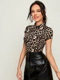  | SHEIN Privé Cap Sleeve Fitted Leopard Graphic Tee | Top | Shein | OneHub