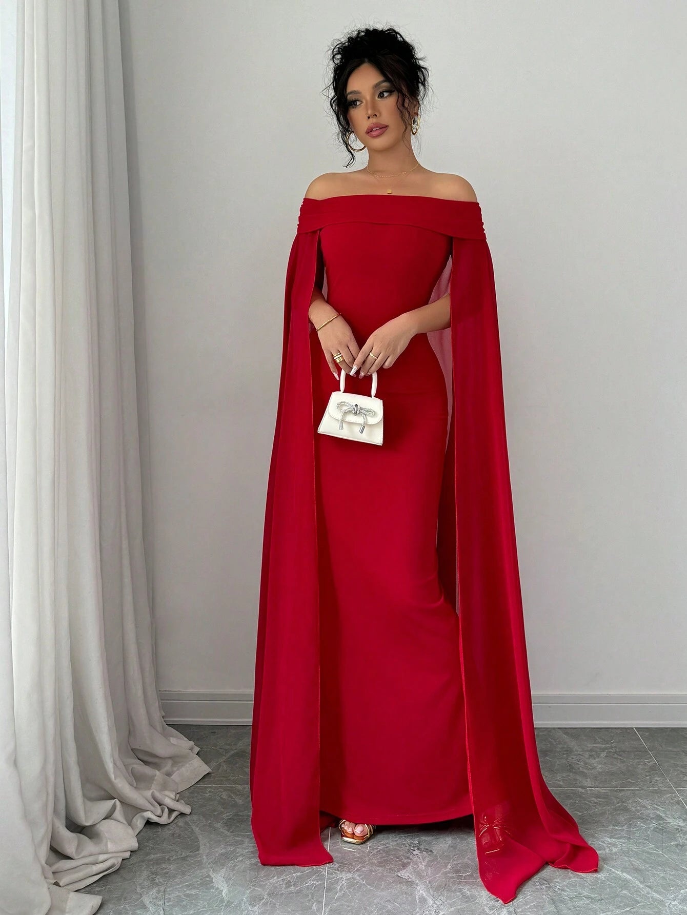  | SHEIN Privé Christmas Red Elegant Sexy Off Shoulder Cinched Waist Mermaid Dress | Dress | Shein | OneHub