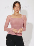  | SHEIN Priv̩ Collar Pleated Glitter Mesh Top | Top | Shein | OneHub