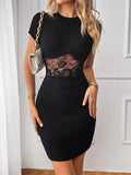 SHEIN Privé Contrast Lace Panel Bodycon Dress