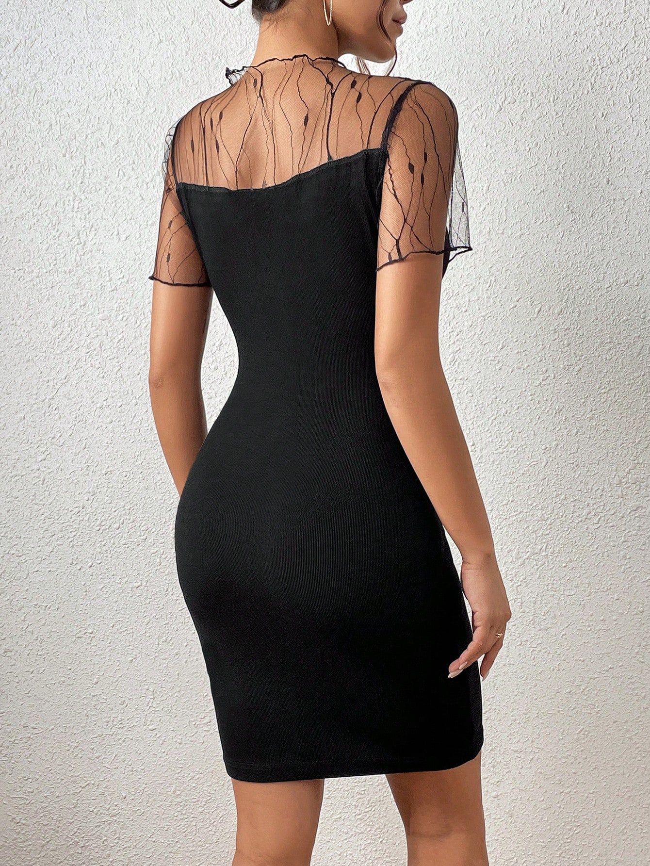  | SHEIN Privé Contrast Mesh Lettuce Trim Bodycon Dress | Dress | Shein | OneHub