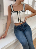  | SHEIN Privé Contrast Trim Button Detail Crop Knit Top | Top | Shein | OneHub