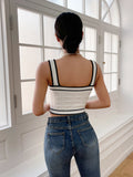  | SHEIN Privé Contrast Trim Button Detail Crop Knit Top | Top | Shein | OneHub