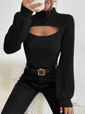  | SHEIN Priv̩ Cut Out Mock Neck Lantern Sleeve Tee | Top | Shein | OneHub