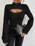  | SHEIN Priv̩ Cut Out Mock Neck Lantern Sleeve Tee | Top | Shein | OneHub