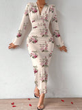  | SHEIN Privé Elegant Women Party V-Neck Floral Print Ruched Puff Sleeve Dress | Dress | Shein | OneHub