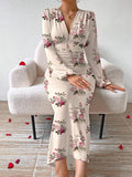  | SHEIN Privé Elegant Women Party V-Neck Floral Print Ruched Puff Sleeve Dress | Dress | Shein | OneHub