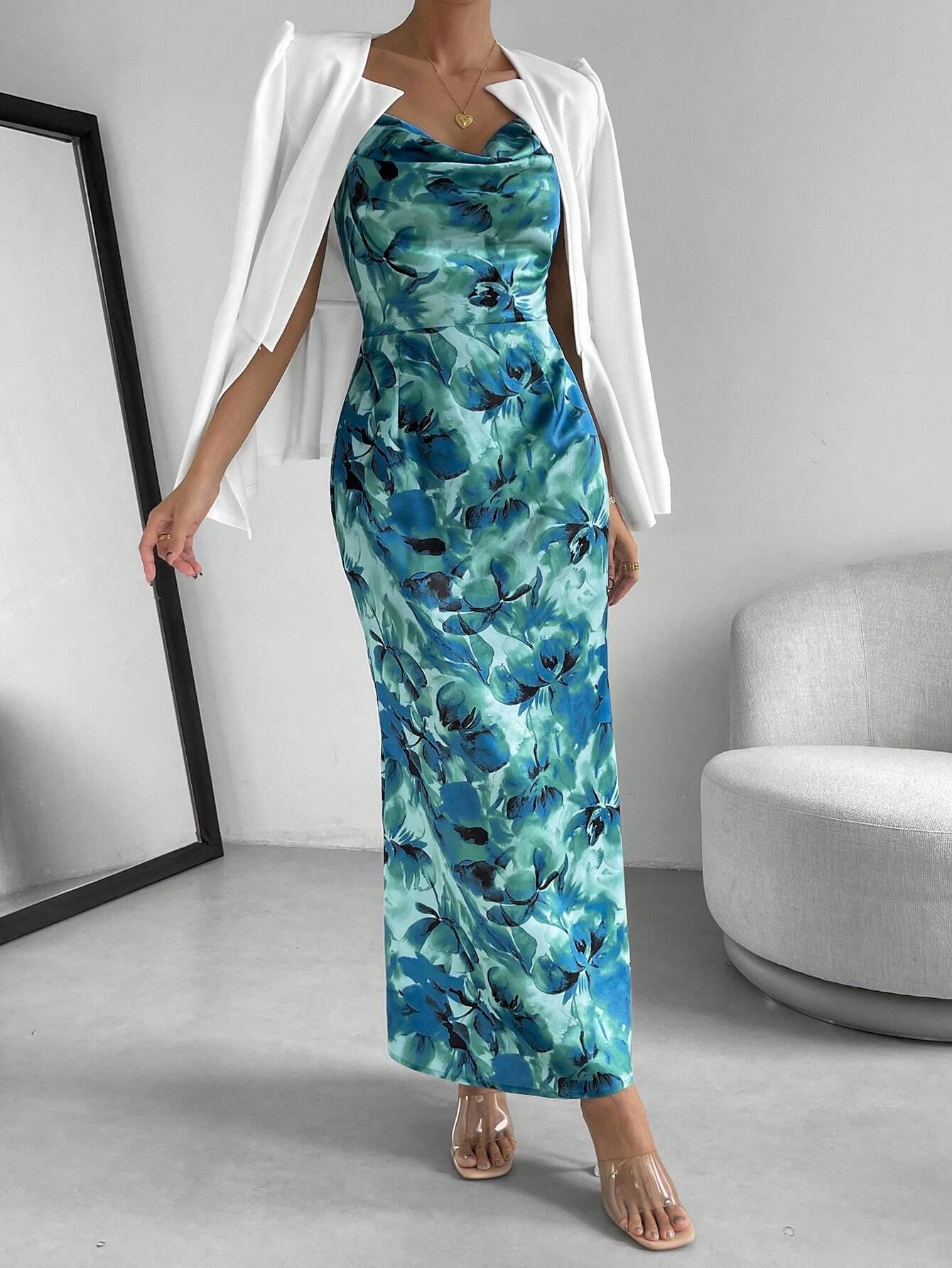  | SHEIN Priv̩ Floral Print Draped Collar Cami Dress | Dress | Shein | OneHub