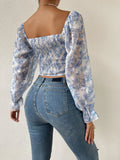  | SHEIN Privé Floral Print Flounce Sleeve Ruched Chiffon Blouse | Top | Shein | OneHub