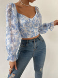  | SHEIN Privé Floral Print Flounce Sleeve Ruched Chiffon Blouse | Top | Shein | OneHub